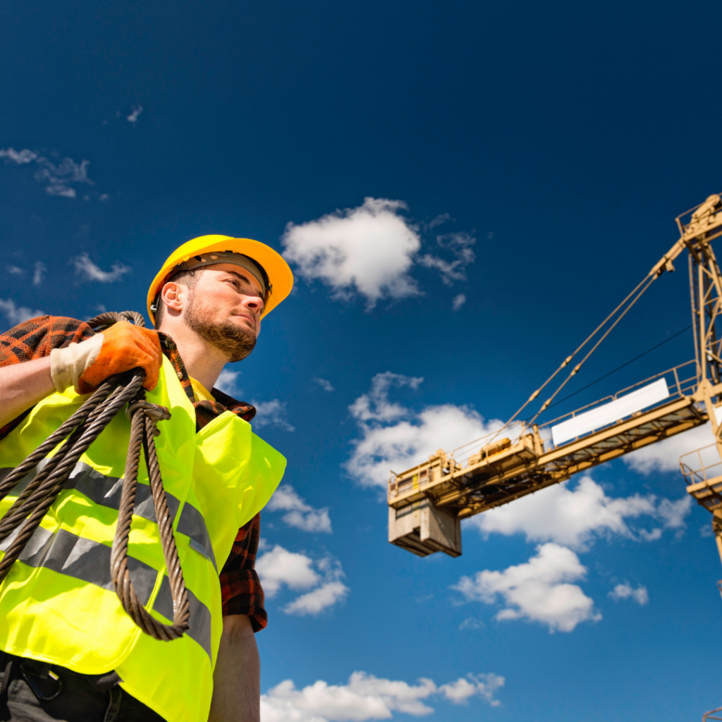 Worker with crane in background - workplace accident claims trends 2023